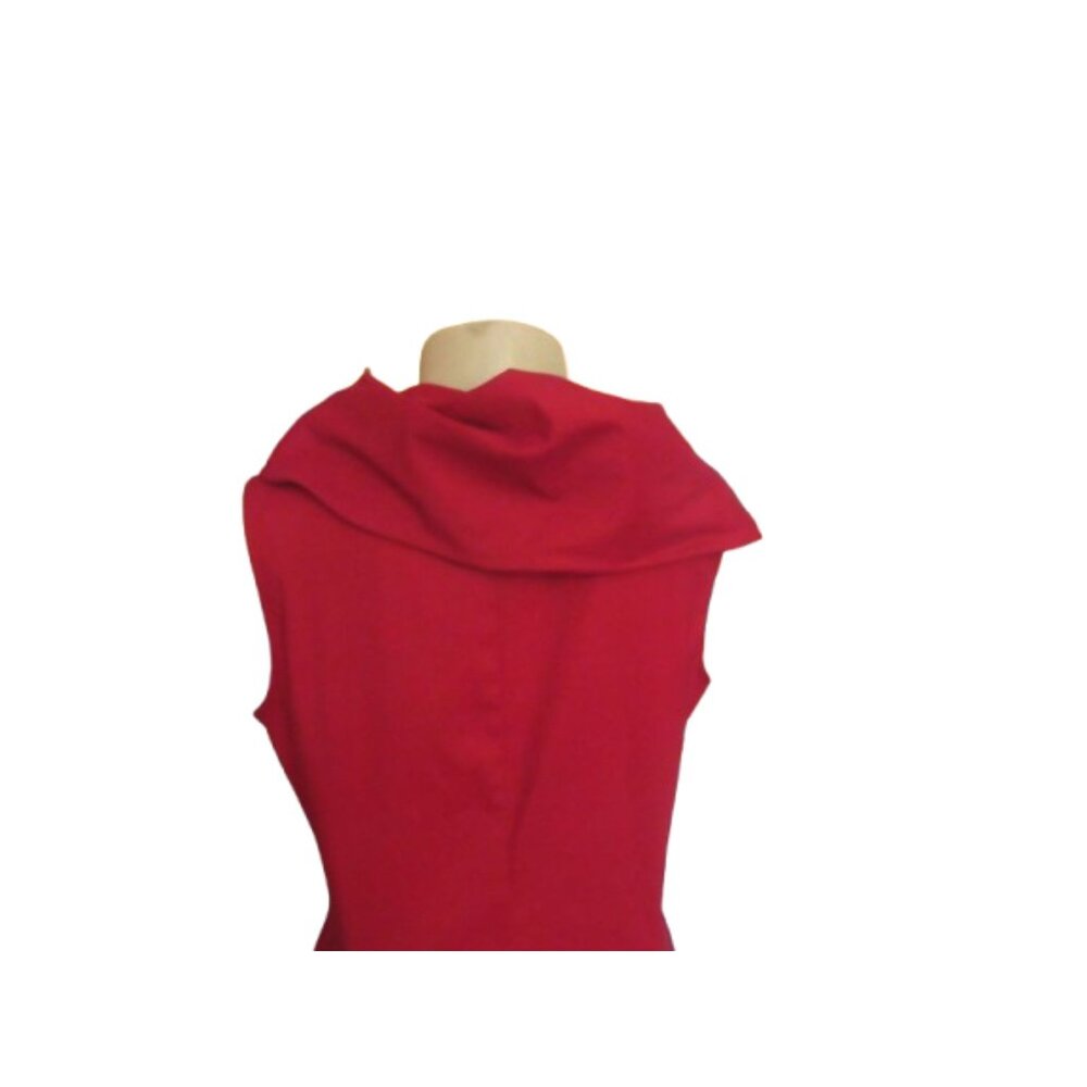 Samuel Dong Red Bubble Dress W/ Asymmetrical Ruffle Collar & Sleeveless Fit Medi - Picture 9 of 10